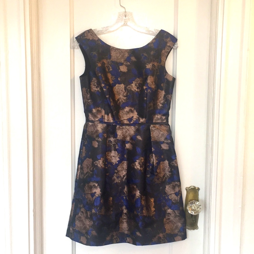 Donna Ricco New York brass/gold & blue stiff dress